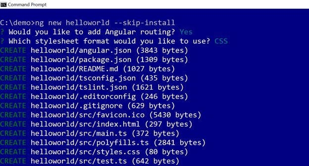 ng new helloworld --skip-install ng new helloworld --skip-install