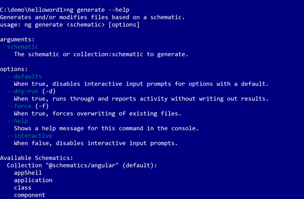 ng generate –help ng generate –help