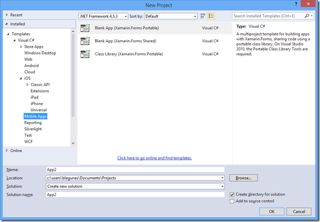 Xamarin Project Templates for Visual Studio 2015