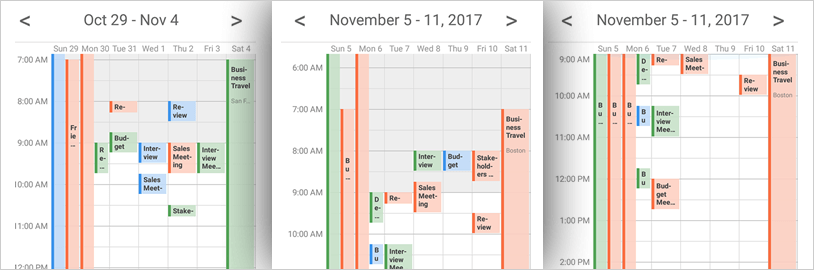Display a seven-day week or configurable workweek with Xamarin Schedule control