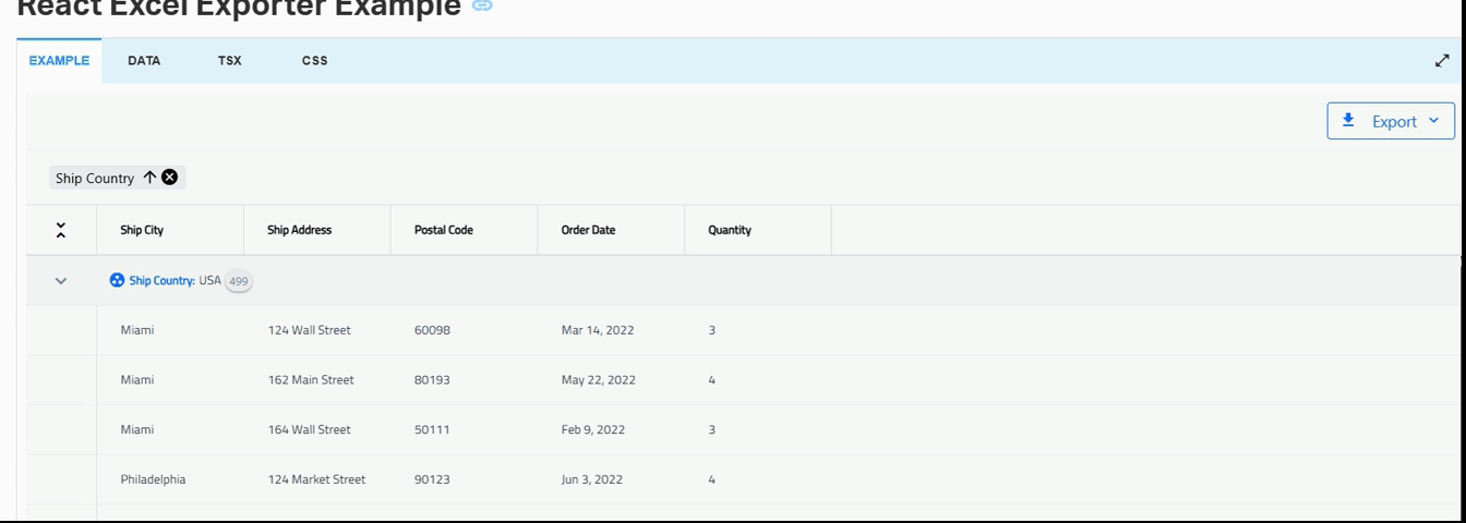 Export to Excel among the top React Grid Features