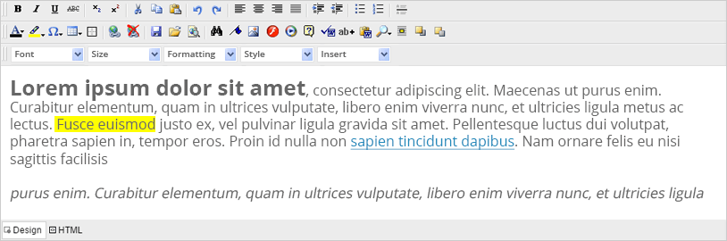 Editor de texto enriquecido ASP con opciones de formato de texto