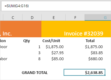 Spreadsheet Formula Bar Function