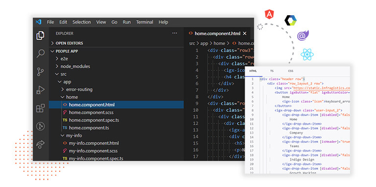 App Builder featuring code preview and Visual Studio code App Builder featuring code preview and Visual Studio code