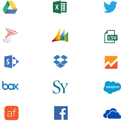 Connect to data sources like Excel, SQL, Hadoop Hive, Dropbox, Salesforce and more with ReportPlus