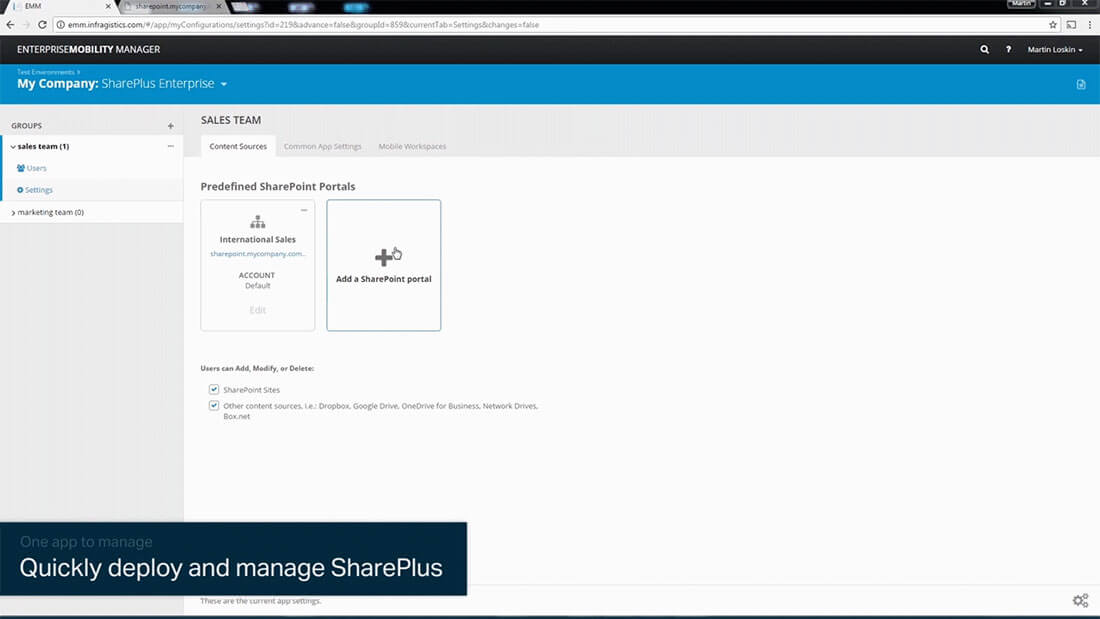 SharePlus mobility application for MDM and easy deployment