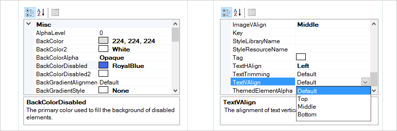 Estilo de área de difícil acceso de WinForms