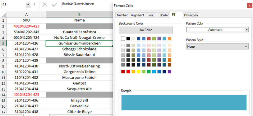 Windows Formsスプレッドシートのセルの書式ダイアログ