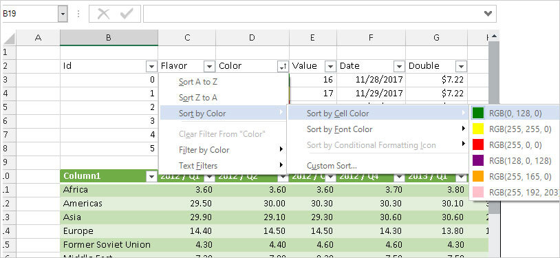 Sort and filter worksheets by text, number, date, or color formatting.