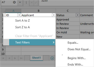 Sort and filter worksheets by text, number, date, or color formatting.