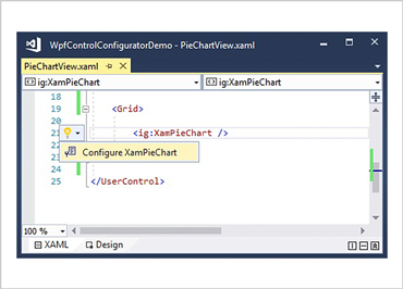 Ejemplo de editor XAML para el control Gráfico de categorías de WPF