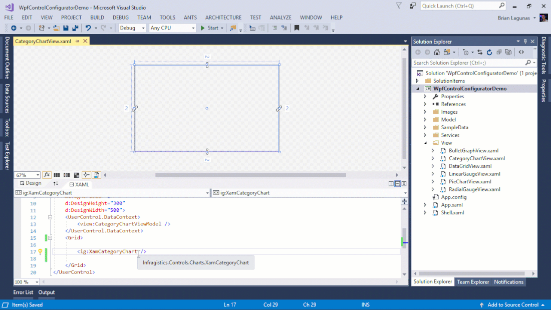 WPF 카테고리 차트 컨트롤을 위한 리본 갤러리 예제