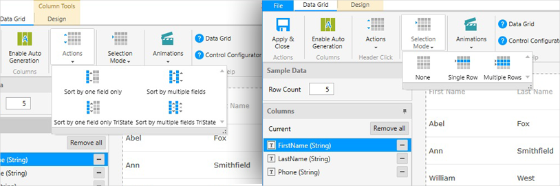 Configure visualmente su cuadrícula de datos