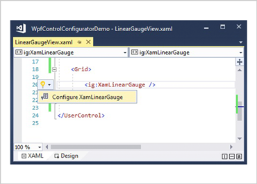 WPF 선형 계기 제어를 위한 XAML 편집기 예제