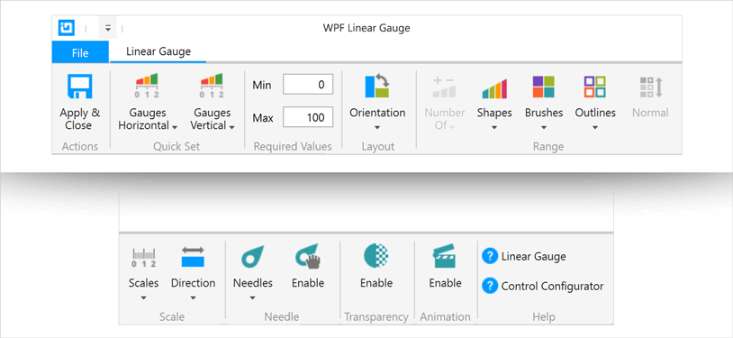 Ribbon Gallery Example for WPF Linear Gauge Control