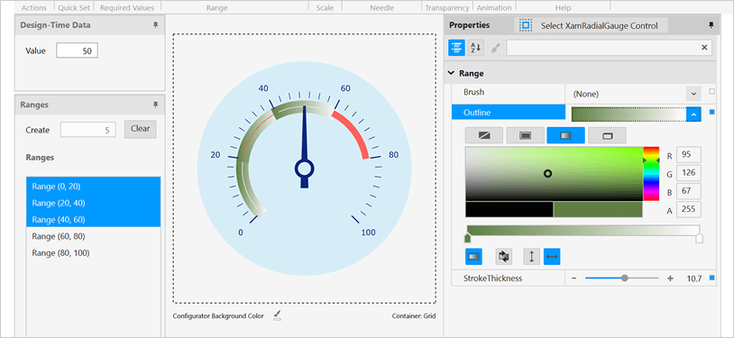 Customizing properties within WPF Radial Gauge Control