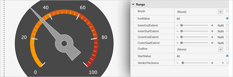 Opciones de rango personalizables para el control Medidor radial WPF