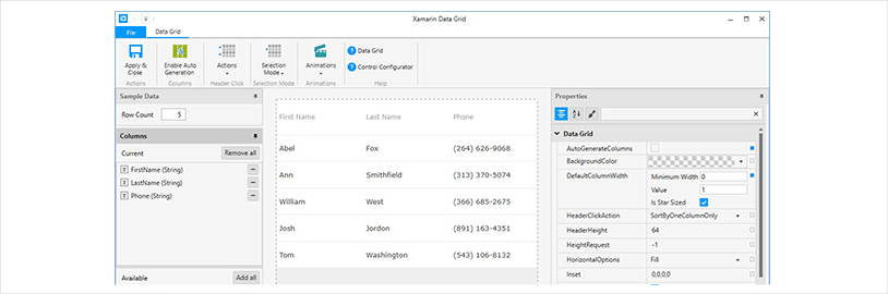 Configure visualmente su cuadrícula de datos