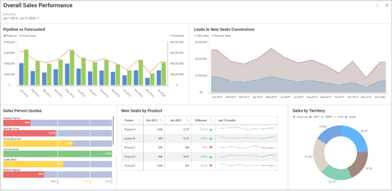 Data visualization - business teams reveal sales dashboard
