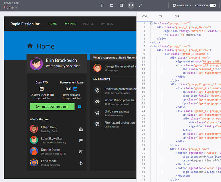 コードプレビューを備えた People アプリを備えたApp Builder