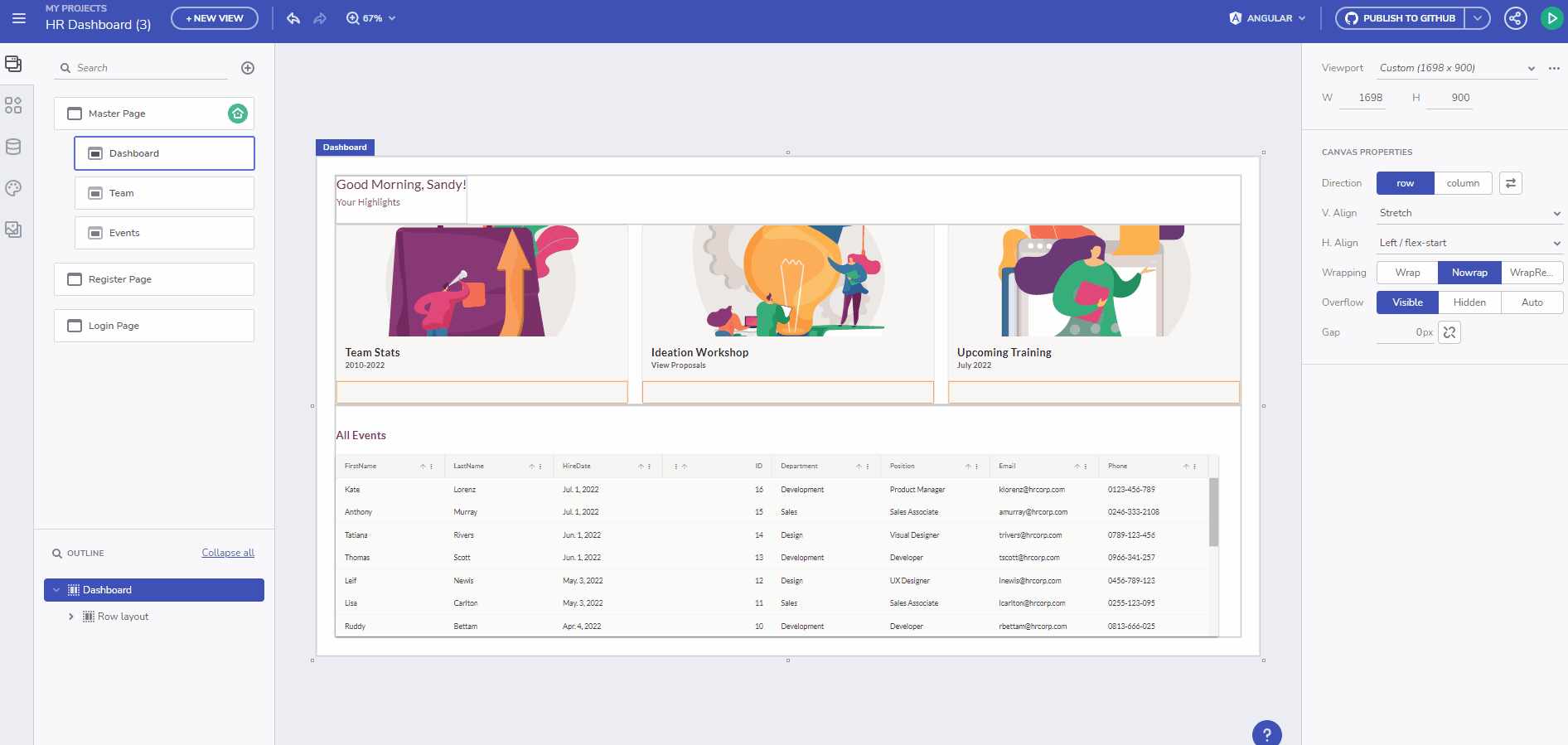 App Builder에서 새 이벤트를 추가하기 위한 페이지 만들기