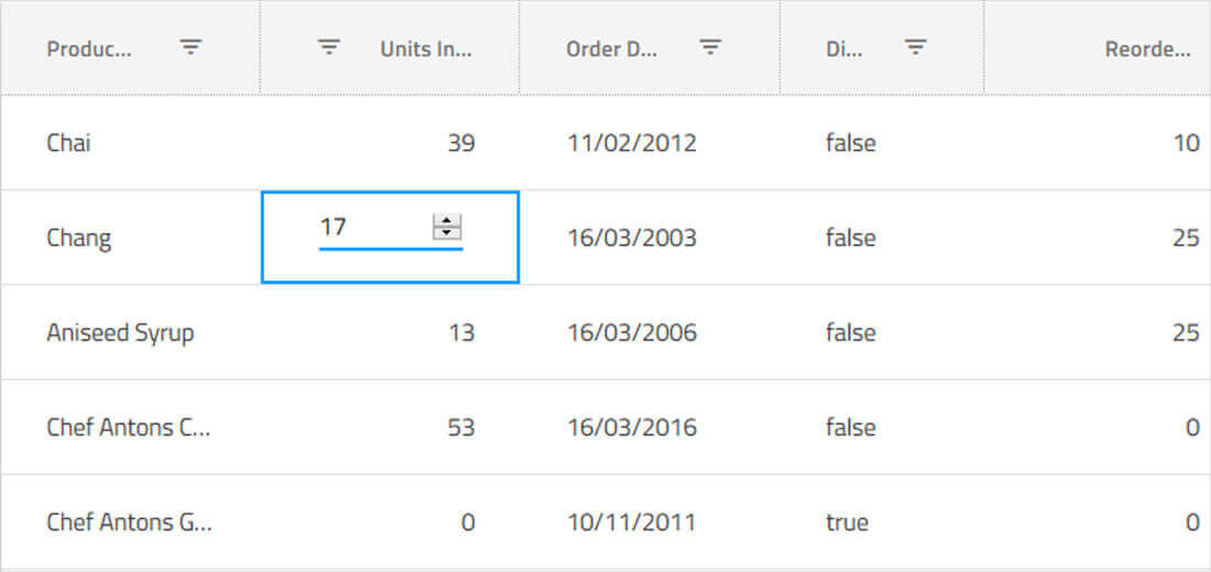 Animación de capacidades de filtrado dentro de Web Components Data Grid