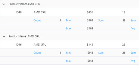 Ignite UI for Web Components Data Grid component displaying summaries Ignite UI for Web Components Data Grid component displaying column summaries