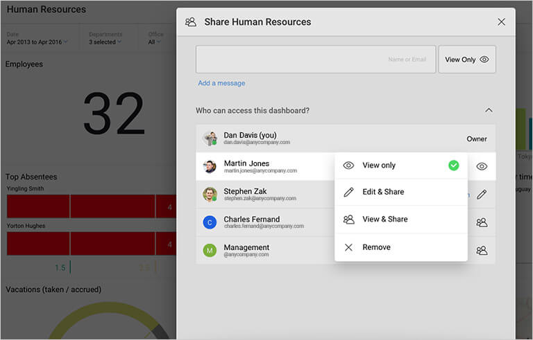 Sharing Options contextual menu in Reveal