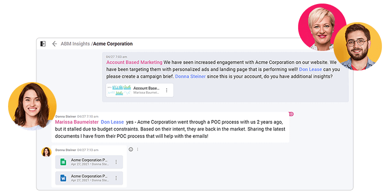 Slingshot featuring a discussion between Sales and Marketing, sharing content Slingshot featuring a discussion between Sales and Marketing, sharing content