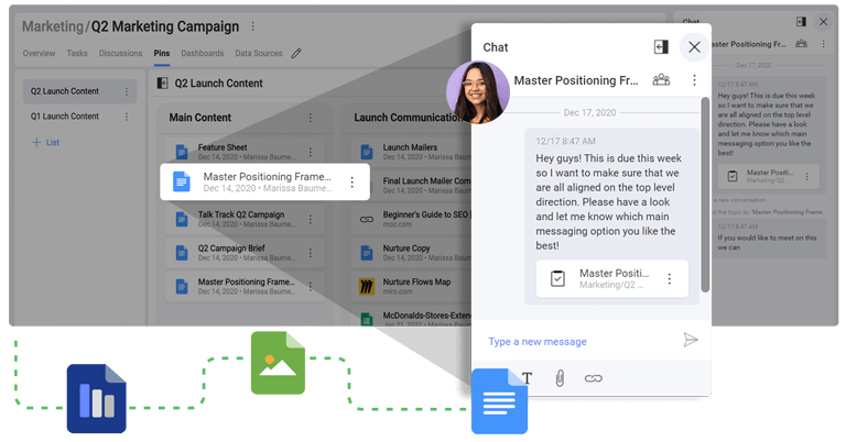 Content docs in one location, along with chat communication all within Slingshot Content docs and metrics in one central location, within Slingshot. Chat communication to stay connected.