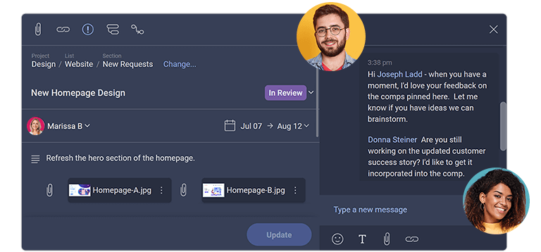Slingshot featuring teams discussion within a task Slingshot featuring teams discussion within a task