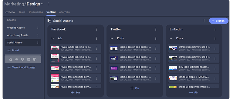 Slingshot featuring the content section which contains all social media image assets Slingshot featuring the content section which contains all social media image assets