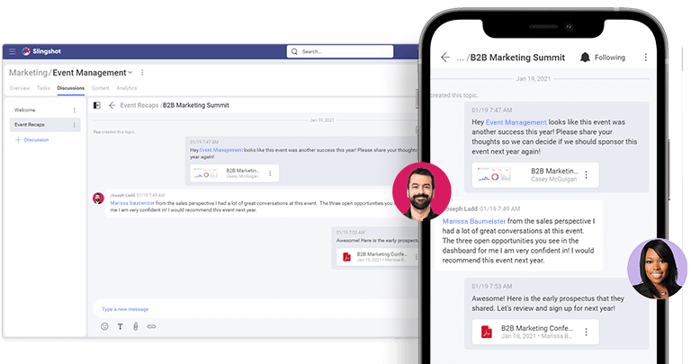 Discussions across teams, even on mobile, using Slingshot Discussions across teams, using Slingshot