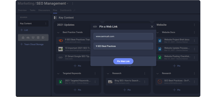 Slingshot featuring pinning a web link within the content section. Slingshot featuring pinning a web link within the content section.