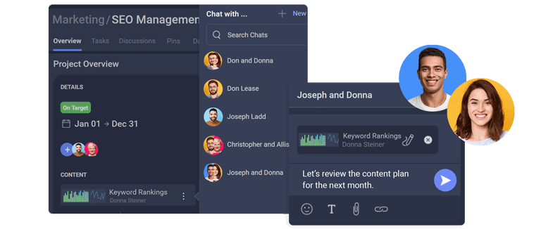 Slingshot featuring a team member sharing a keyword rankings dashboard through chat. Slingshot featuring a team member sharing a keyword rankings dashboard through chat.