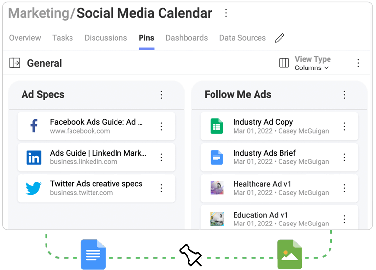 Slingshot Boards with Pinned Content Slingshot Ad Specs and Follow Me Ads boards with pinned links, documents and images.