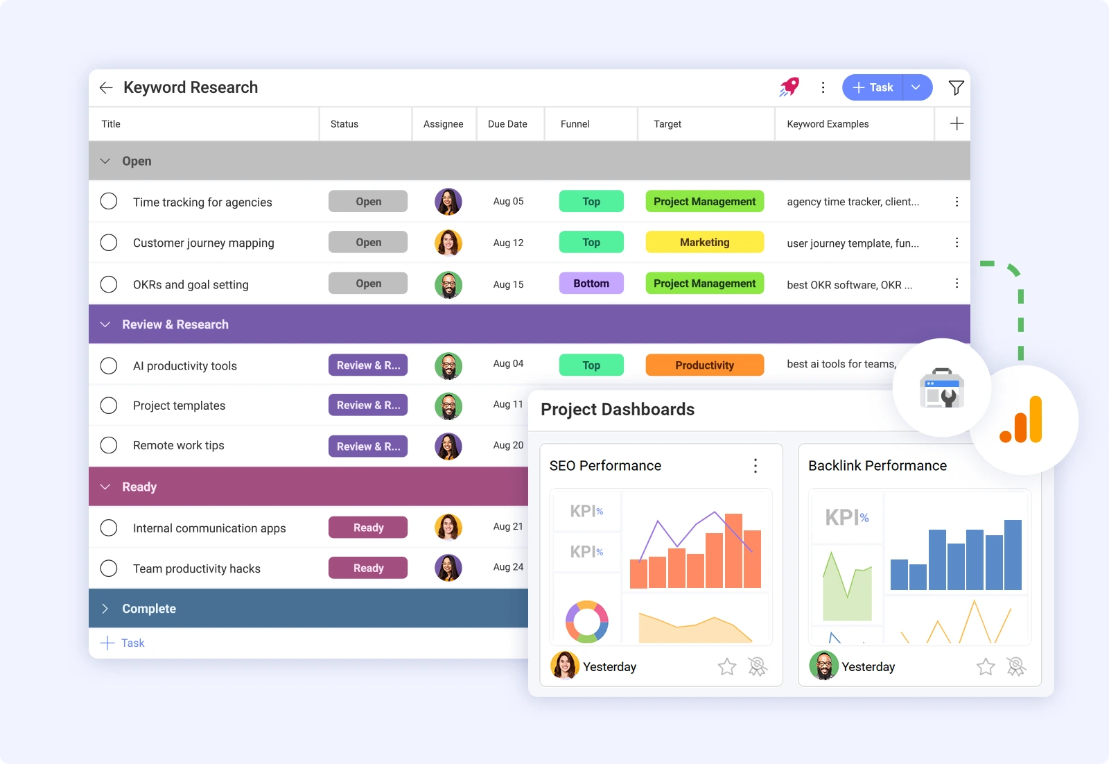Preview of Slingshot SEO management tool template