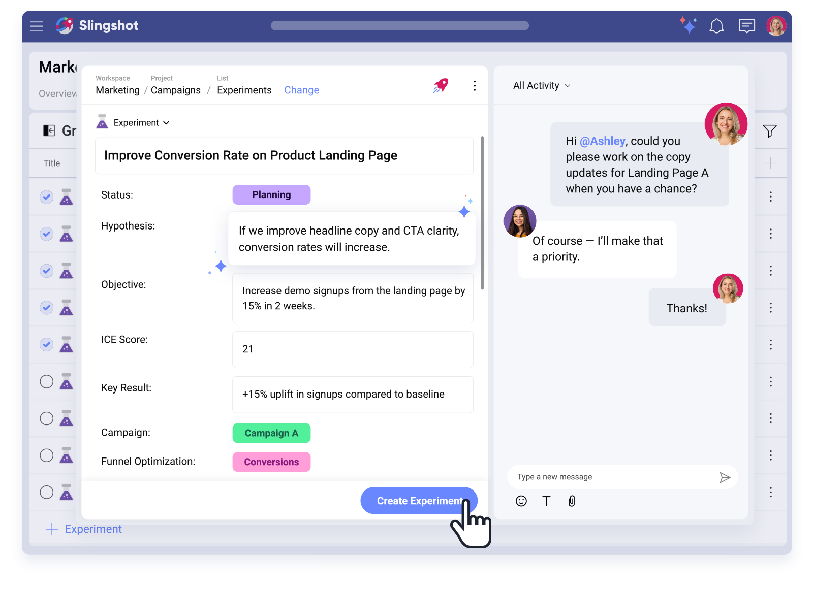 Planning and task management in Slingshot 