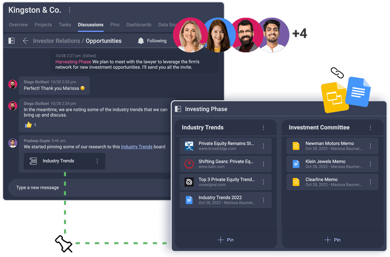Slingshot Private Equity Discussion and Pinned Content Slingshot private equity discussion with pinned content and files to boards
